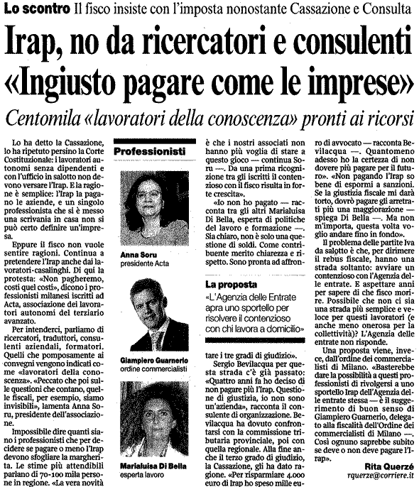 IRAP - Articolo del Corriere della Sera